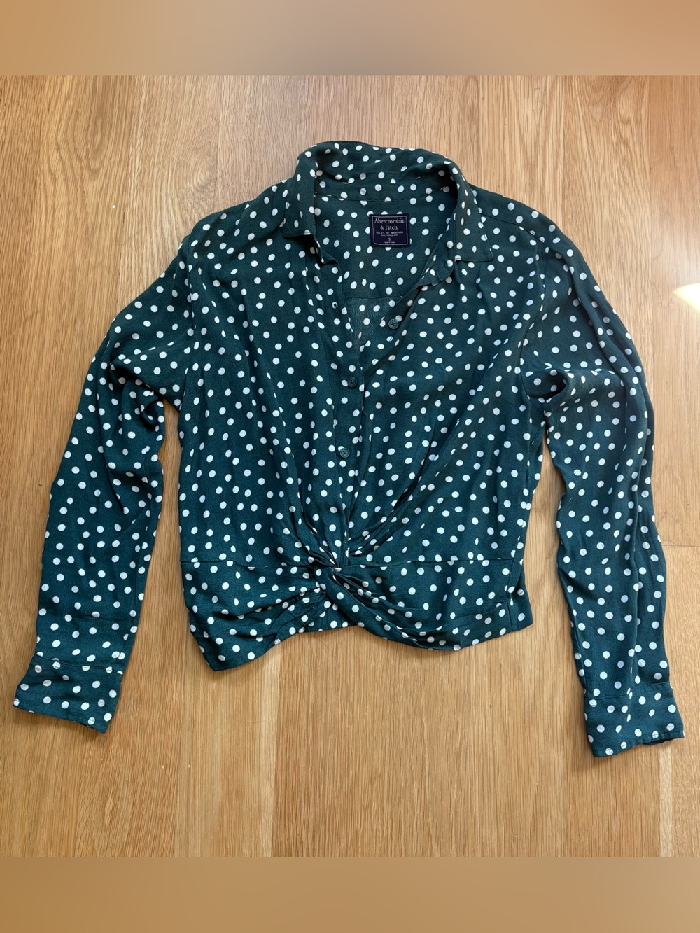 Abercrombie & Fitch Green Polka Dot Twist-Front Button Shirt
